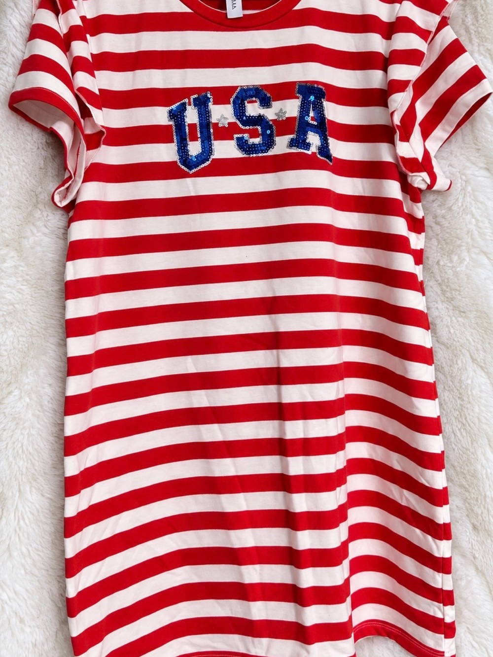 Grace + Karma Women's XL USA Sequin Red & White Striped T-Shirt Dress NWT